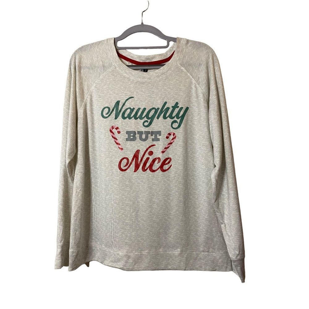 Jaclyn Intimates Christmas Naughty but Nice soft leisure shirt grey pj top Sz M
